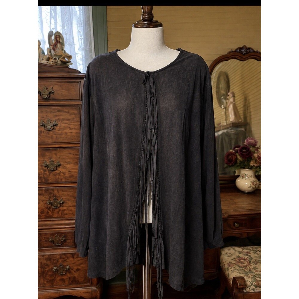 Ruby Rd Size 16W Women’s Faux Suede Fringe Open Front Jacket 42” Bust 31” L